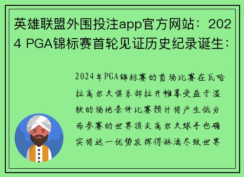 英雄联盟外围投注app官方网站：2024 PGA锦标赛首轮见证历史纪录诞生：舒菲利与劳里齐头并进